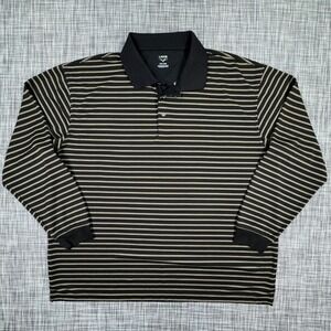 Links Edition Men's Golf Polo XXL Black Tan Stripe Long Sleeve Performance